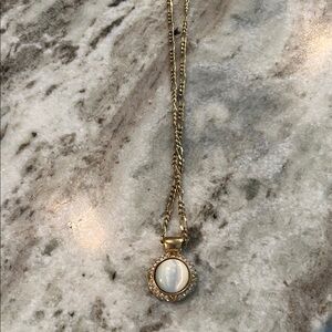 Elegant Gold and White Pendant Necklace. 11” long
